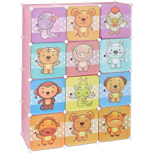 Étagère Rangement Enfants Casier Modulable Plastique Animaux Penderie Armoire Rose 13_0001209