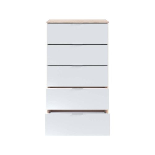 Commode 5 Tiroirs " Alaya" - 110 X 60 X 40cm - Chêne Canadian / Blanc