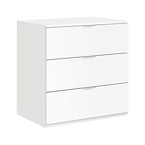 Commode À 3 Tiroirs Coloris Blanc - 77 Cm (Longueur) X 80 Cm (Hauteur) X 38 Cm (Profondeur)