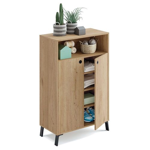 Commode De Rangement 2 Portes Coloris Chêne Doré - Hauteur 120 X Longueur 74.5 X Profondeur 40 Cm
