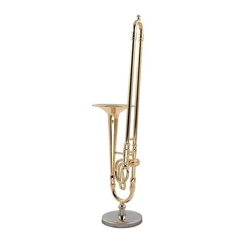 Modèle De Trombone Miniature En Cuivre Pur De 12 Cm Avec Support Modèle De Mini Instrument De Musique Avec Boîte En Cuir Noir