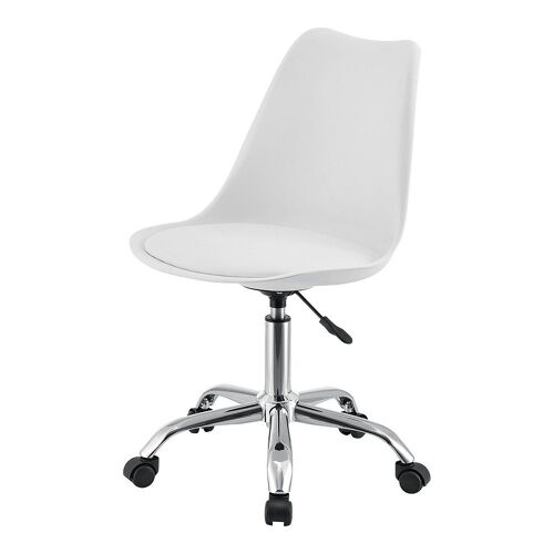 Fauteuil chaise de bureau siège rembourré à 5 roulettes rotatif à 360° et réglable en hauteur métal blanc