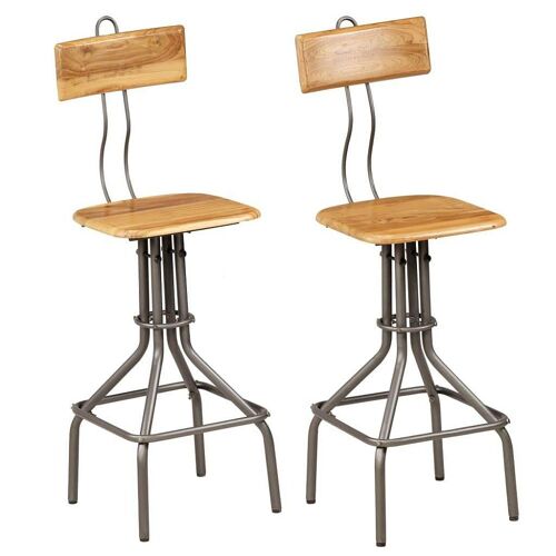 Lot de deux tabourets de bar design chaise sièges teck recyclé massif 1202129