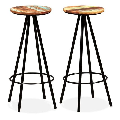 Lot de deux tabourets de bar design chaise siège bois massif de récupération et acier 1202193