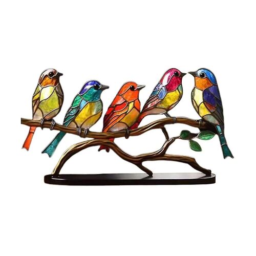 Oiseaux en vitrail sur les ornements de bureau de la branche, double face multicolore Style oiseaux Couleurs Ornement