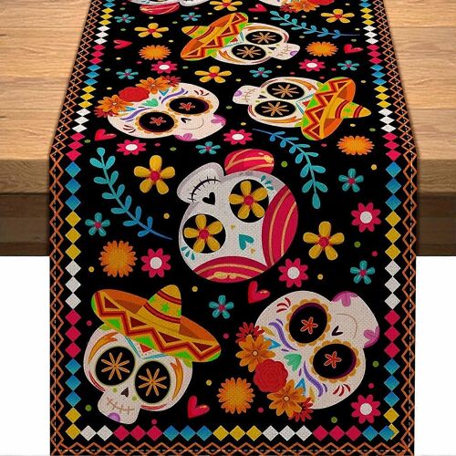 1pc Vohado Day Of The Dead Table Runner Candy Skull Dia De Los Murtos Mexico Carnival Fiesta Festival Decoration Mexico Holiday Party Kitchen Home Dec
