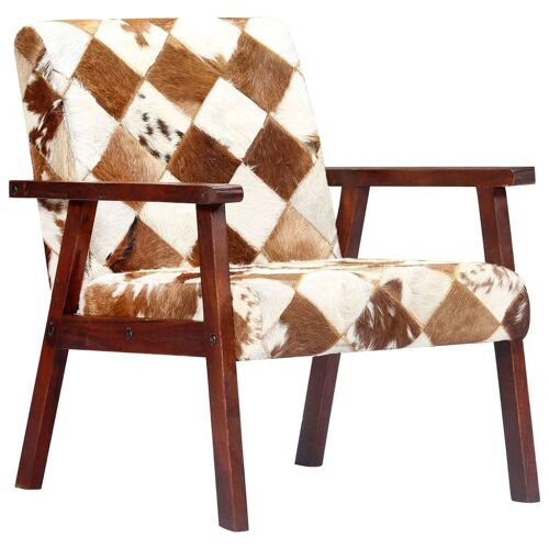 Fauteuil chaise siège lounge design club sofa salon blanc et marron cuir véritable de chèvre 1102175/3