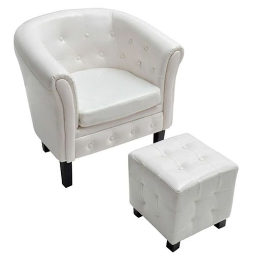 Fauteuil Chaise Siège Lounge Design Club Sofa Salon Cabriolet Avec Repose-Pied Cuir Synthétique Blanc 110
