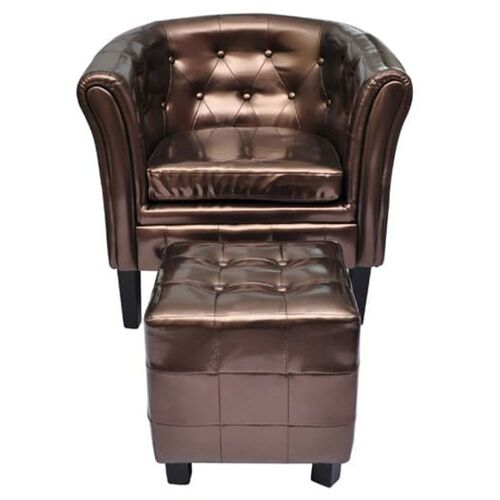 Fauteuil Chaise Siège Lounge Design Club Sofa Salon Cabriolet Avec Repose-Pied Cuir Synthétique Marron 11