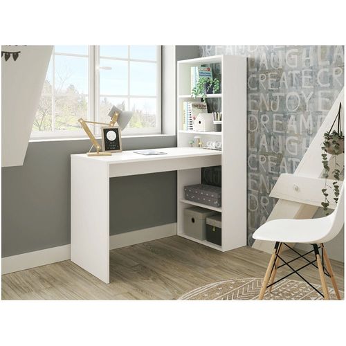Bureau Adele Avec Étagère De Rangement Réversible Intégrée L120cm X P53cm X H144cm - Blanc