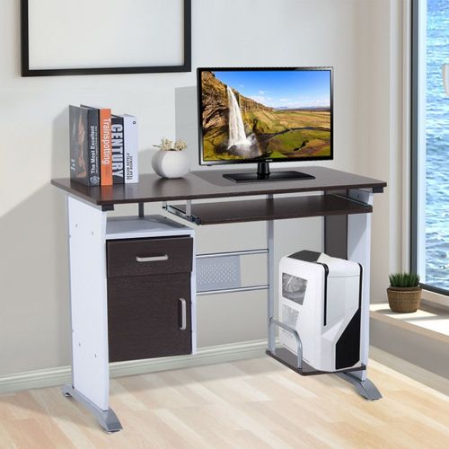 Bureau Informatique Mdf Brun-Noir Et Blanc