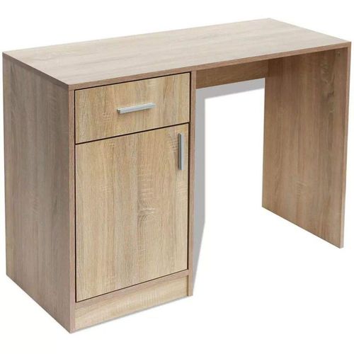 Bureau Table Meuble Travail Informatique Avec Tiroir Et Placard 100 Cm Chêne 0502110