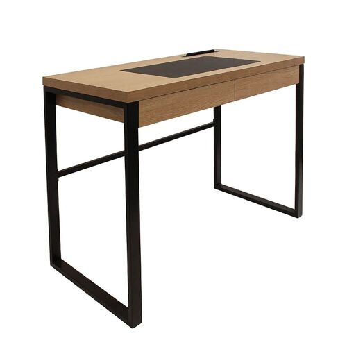 Bureau Plateau Effet Bois et Piètement Noir - CALEB