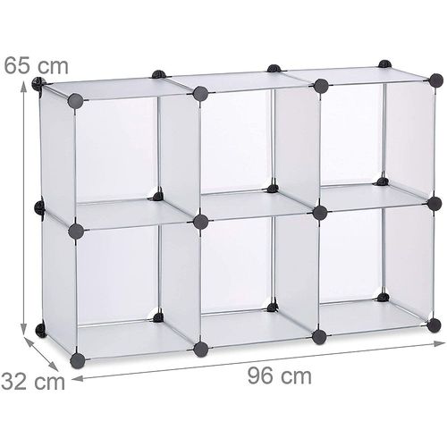 Étagère Rangement 6 Casiers Plastique Modulable Diy Assemblage Plug In Bibliothèque Transparent 13_000118