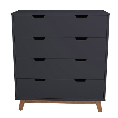 Commode Miranda Avec 4 Tiroirs Gris Anthracite Et Chêne