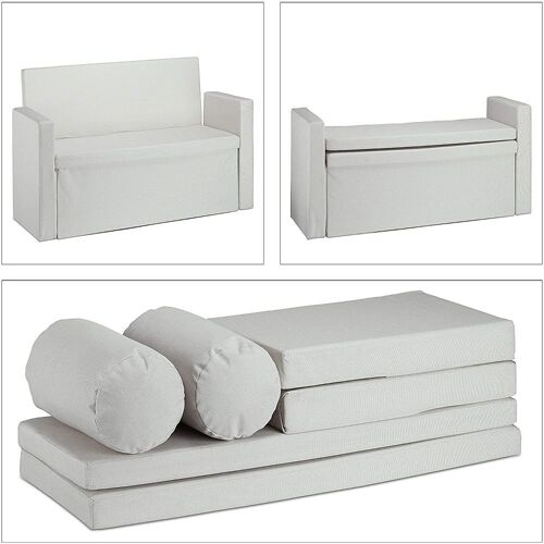 Banc dossier 2 places banquette coffre de rangement pliable assise pratique pliant 115 cm crème 13_000037
