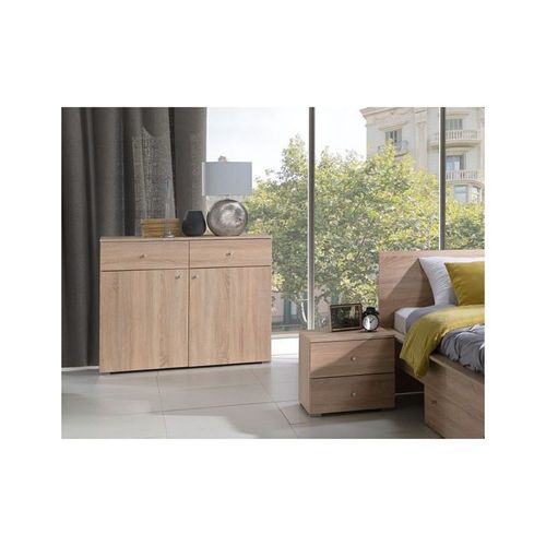 Commode Chambre Maxim. Coloris Chêne Clair. 2 Portes Et 2 Tiroirs.