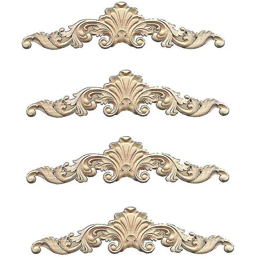 4 Pièces Décorative Moulure Bois Ornement Bois Sculpté Décoratif Bois Long Sculpté Onlay Applique