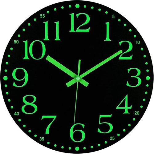 Luminescente murale Cloc, horloge silencieuse à piles silencieuse de 12 pouces, décoration d'horloge murale éclairée