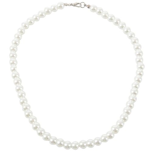Dames Homard Fermoir Rond Fausse Perle Lié Collier Blanc