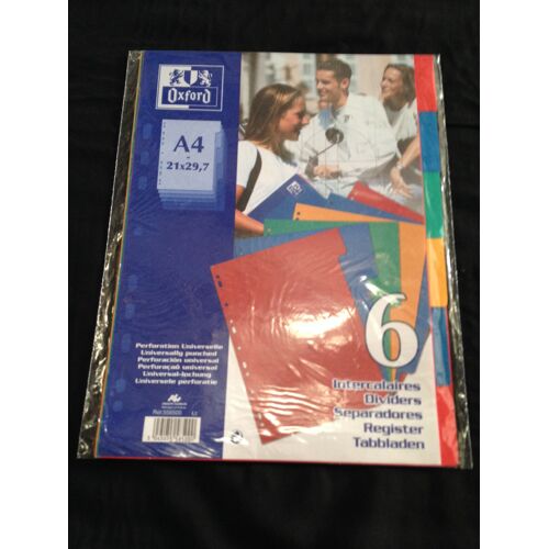 6 Intercalaires Carton  Couleurs Perforés A4 (21 X 29,7) Pour Classeur 