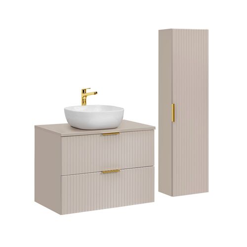 Ensemble meuble vasque colonne stratifiés beige