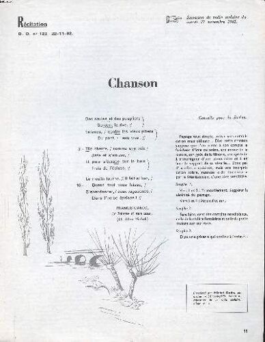 Récitation Chanson Extrait Du D.C. N°123 Du 22-11-62