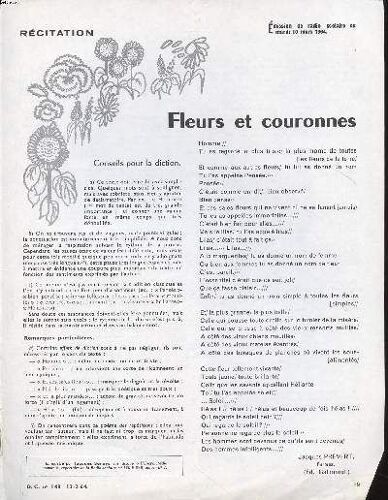 Récitation Fleurs Et Couronnes Extrait Du D.C. N° 148 Du 13-2-64