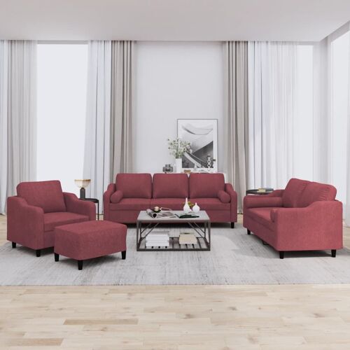 vidaXL Ensemble de canapés 4 pcs avec coussins rouge bordeaux tissu