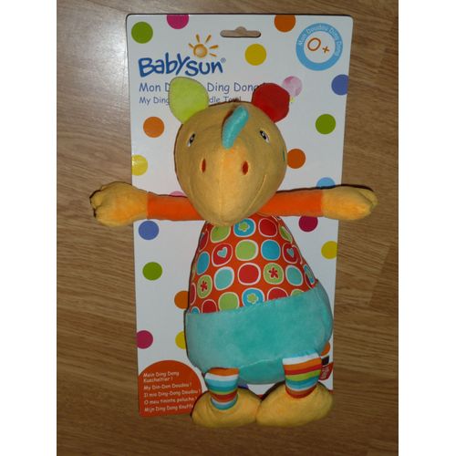 Doudou Rhinocéros Rhino Nashorn Jaune Orange Bleu Turquoise Multicolore Grelot Mon Doudou Ding Dong Cuddle Toy Comfort Blanket Comforter Soft Toy Peluche 29 Cm Baby Sun