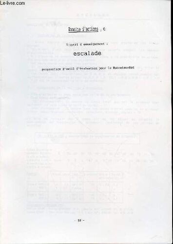 Domaine D'action : E - Support D'enseignement : Escalade / Proposition D'outil D'evaluation Pour Le Baccalaureat.