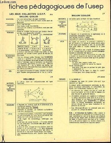 Fiches Pedagogiques De L'usep : Jeux Collectifs (Ballon Et Quilles, Meli-Melo, Ballon Couloir, Petite-Theque, Joueur-But) + Lendit 1967.