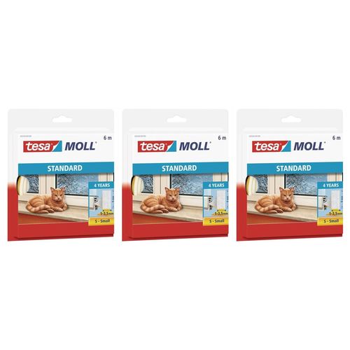 tesa Lot de 3 Calfeutrers Joint d'isolation Adhésif en Mousse - Blanc - 6 m x 9 mm x 4 mm