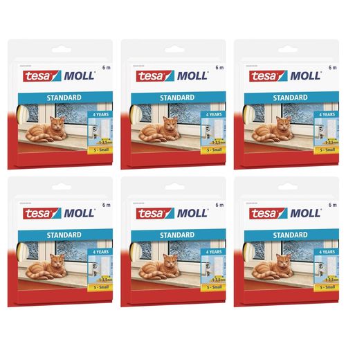 tesa Lot de 6 Calfeutrers Joint d'isolation Adhésif en Mousse - Blanc - 6 m x 9 mm x 4 mm