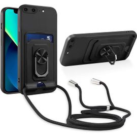 Cordon De Coque Compatible Avec Iphone 7 Plus/Iphone 8 Plus,[Bequille 360'rotatif] [Fentes Pour Cartes] Antichoc Reglable Lanyard Silicone Case - Noir