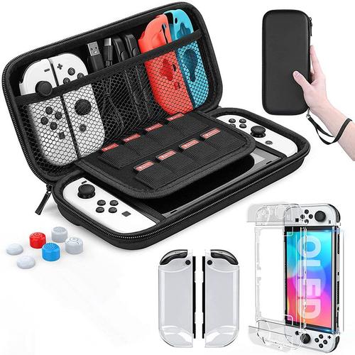 Étui De Transport Et Housse De Protection, Kit Accessoires Compatible Avec Switch Oled, Case De Voyage Portable - Noir