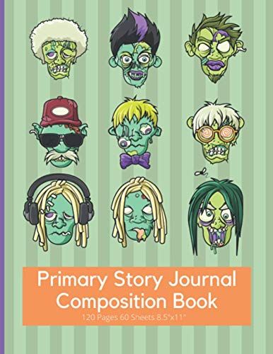 Primary Story Journal Composition Book: K-2 Draw And Write, Dotted Midline Picture Notebook Handwriting Practice (Cute Zombie Notebook For Boys)