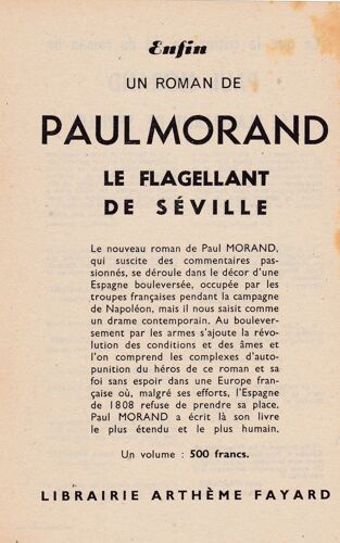 Publicité  Fayard Pour Le Livre De Paul Morand Le Flagellant De Seville  