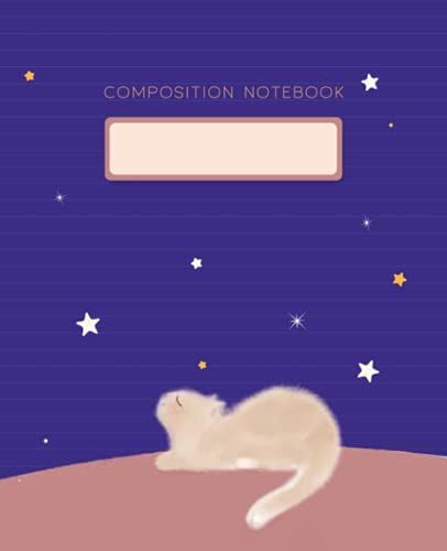 Composition Notebook: Cute Stargazer Cat, Wide Ruled With 110 Pages, Sky Full Of Stars (7.5 X 9.25)