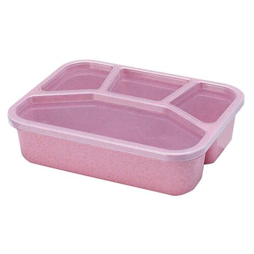 Boîte À Bento À 4 Grilles, Paille De Blé Micro-Ondes Boîte À Déjeuner Avec Compartiment Conteneur De Nourriture Voyage Pique-Nique Fruits Stockage De Nourriture Vaisselle