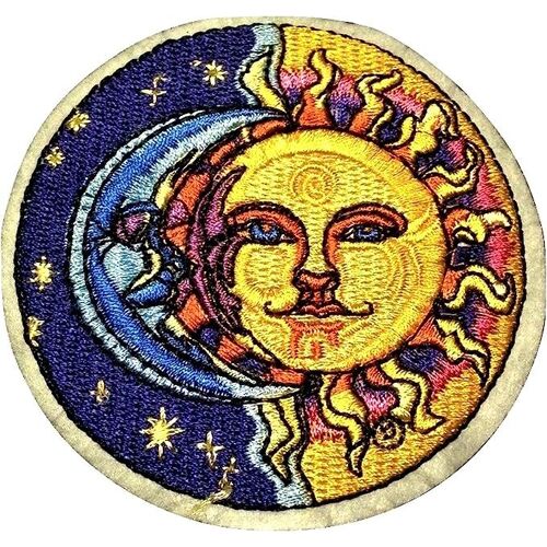 Patch Écusson Motif Soleil Lune Et Étoiles Applique Brodé- Ecusson Thermocollant