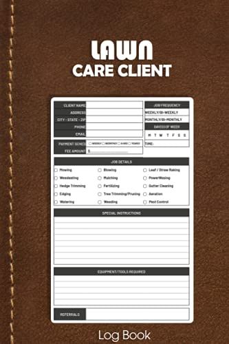Lawn Care Client Log Book: Classic Black Faux Leather Journal Diary Daily, Service Grass Land Gardeners Landscapers, Appointment, Keeping Mower In ... | 120 Checkered Pages 6x9 Format Notebook