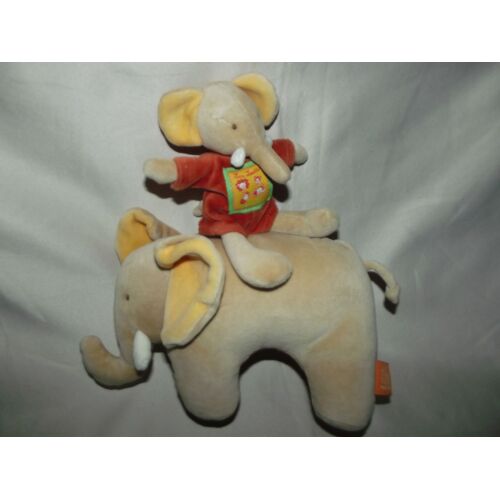 Doudou Musical Éléphant Collection Les Loustics Moulin Roty  Orange Jaune Vert Beige/Crème/Écru Boite À Musique Comfort Blanket Comforter Soft Toys Peluche Bebe Naissance Jouet Eveil Cadeau 