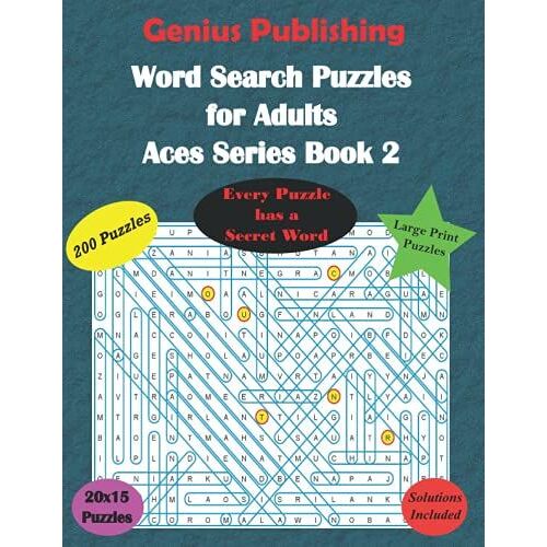 200 Large Print Word Search Puzzles For Adults - Ace Series - Book 2: Fun And Relaxing Large Size Word Search Puzzles And Solutions With Hidden Words For Adults