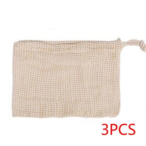 Sacs De Courses En Maille Réutilisaable, 3 Pièces, Sac De Fruits, Cordon De Serrage, Épicerie, Stockage De Fruits, Fourre-Tout En Coton Lavable
