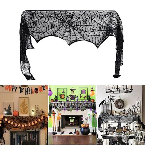 Nappe Noire En Toile D'araignée Et Dentelle Pour Halloween, Tissu De Table, Écharpe, Manteau, Fournitures De Décoration De Fête