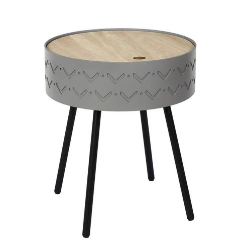 Lily - Table Coffre Grise Plateau Aspect Bois