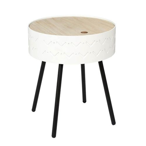 Lily - Table Coffre Blanche Plateau Aspect Bois