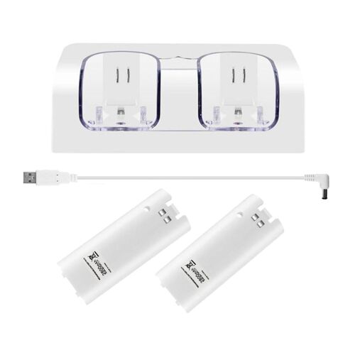 Station D'accueil De Charge Avec 2 Batteries Rechargeables Et Câble Usb, Chargeur De Batterie 2 En 1 Pour Accessoires De Jeu Pour Manette Wii Blanc