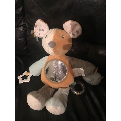 Doudou Peluche Souris Activités Bleu Et Et Marron Oiseau Miroir Activités 35cm Soft Friends Baby